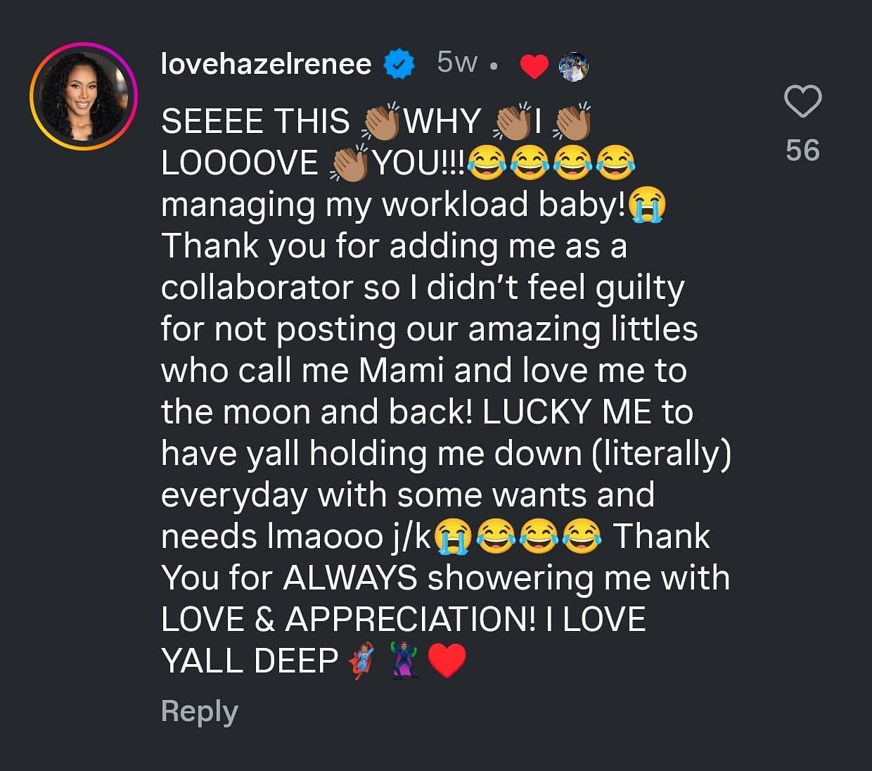 Hazel Renee's reply to Draymond Green's Mother's Day post